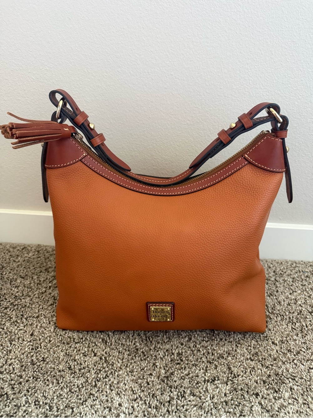 Dooney & Bourke Pebble Leather Hobo Bag in Cognac Brown